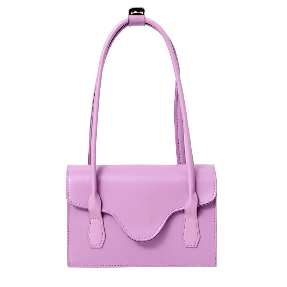 PU Leather Women Shoulder Bags Ladies Casual Pure Color Simple Underarm Handbags Female Daily Shoulder Bags: Purple 