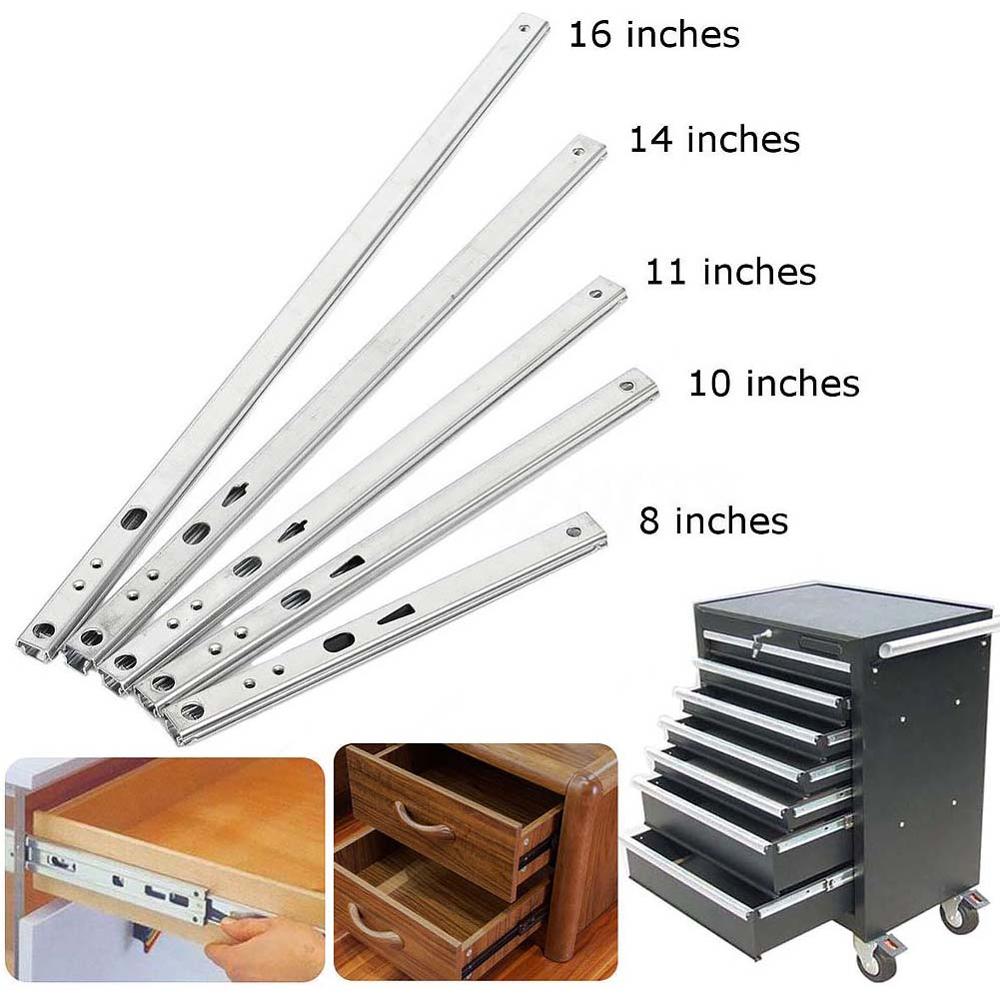 2Pcs 8"-16" Ball Bearing Drawer Slides Steel Ball Bearing Slides Keyboard Cabinet Cupboard Drawer Runners For Furniture Slide
