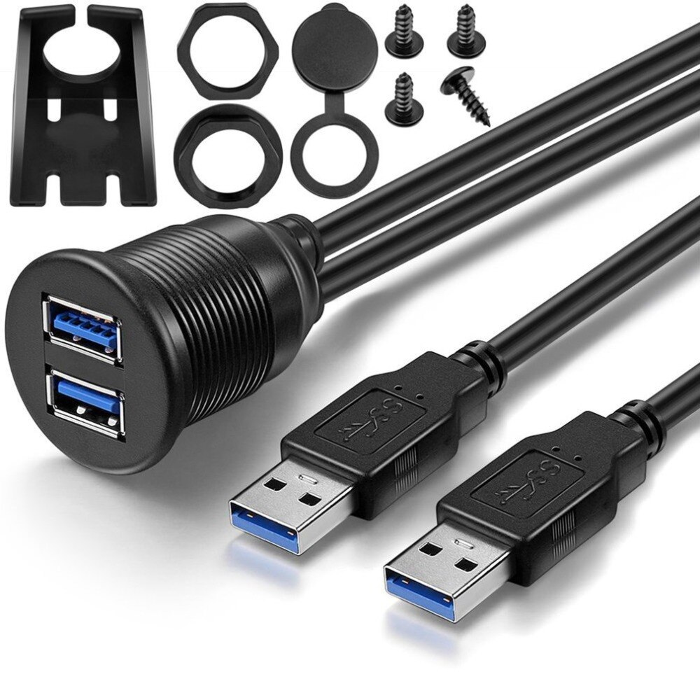 USB 2,0 Hafen Männlich zu Weiblich Verlängerung Kabel Wasserdicht Unterputz Dual USB Dock Adapter Armaturenbrett Pfanne Auto Motorrad