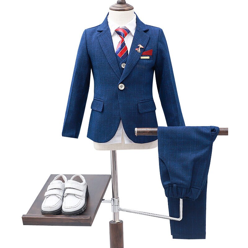 Conjunto de esmoquin para niños pequeños, ropa Formal para de cumpleaños, boda, Blazer, camisa, chaleco, pantalones, traje de caballero, 6 piezas
