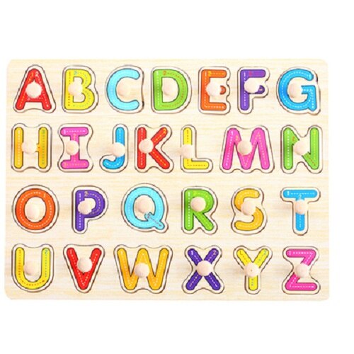 3D Houten puzzel voor peuter kinderen kid hand greep houten puzzel nummers alfabet-puzzel developmental educatief speelgoed: Letter