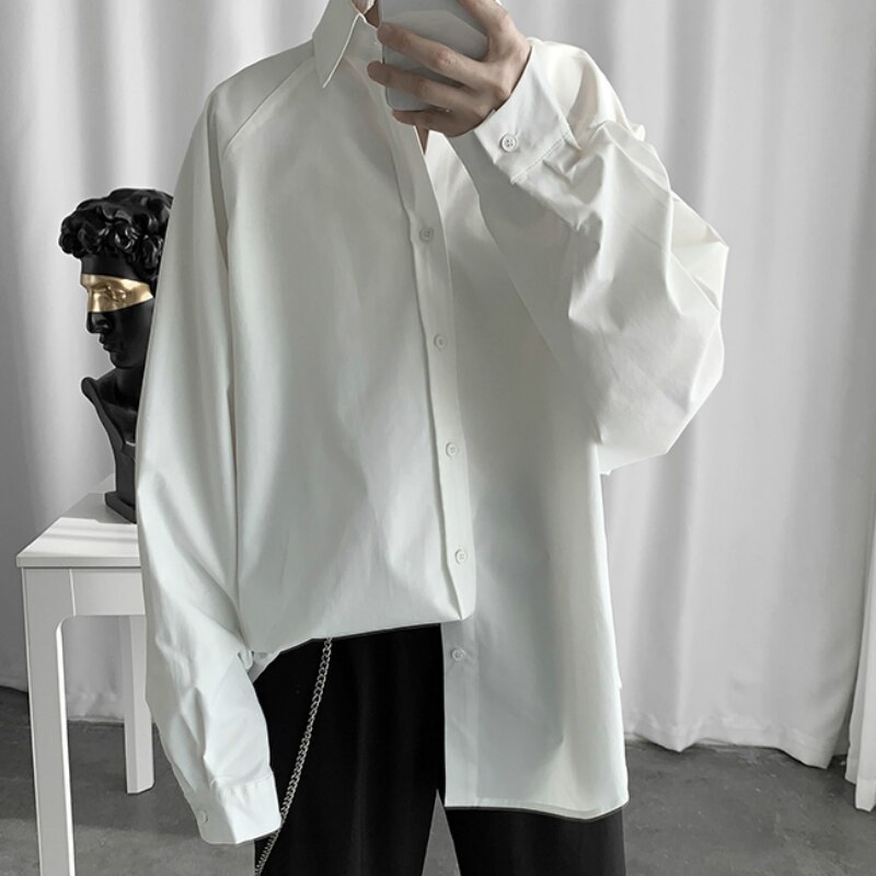 Men Shirts Long Sleeve Black Mens Shirt Plus Size 3XL Loose Harajuku All-match Leisure Simple BF Ulzzang Chic Oversize