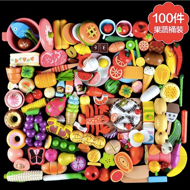 Wooden cutting fruit kitchen toy Food Toys Fruit Fish Vegetable Blocks Montessori preschool educational toy kids Birthday