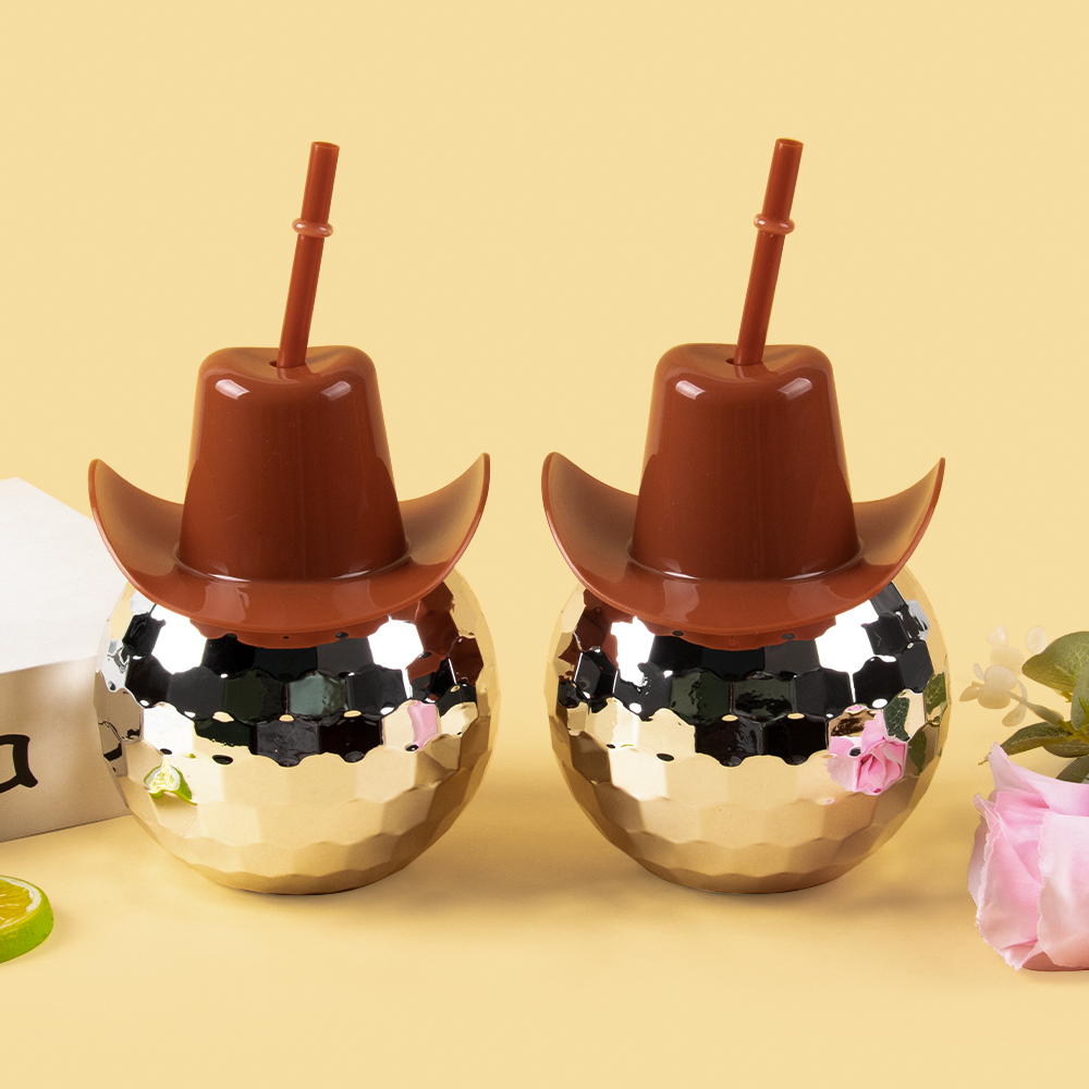 Disco Ball Cups with Cowboy Hat Lids and Straws Hen Bachelorette Party Decorations 70s Retro Bar Dance Disco Party Supplies