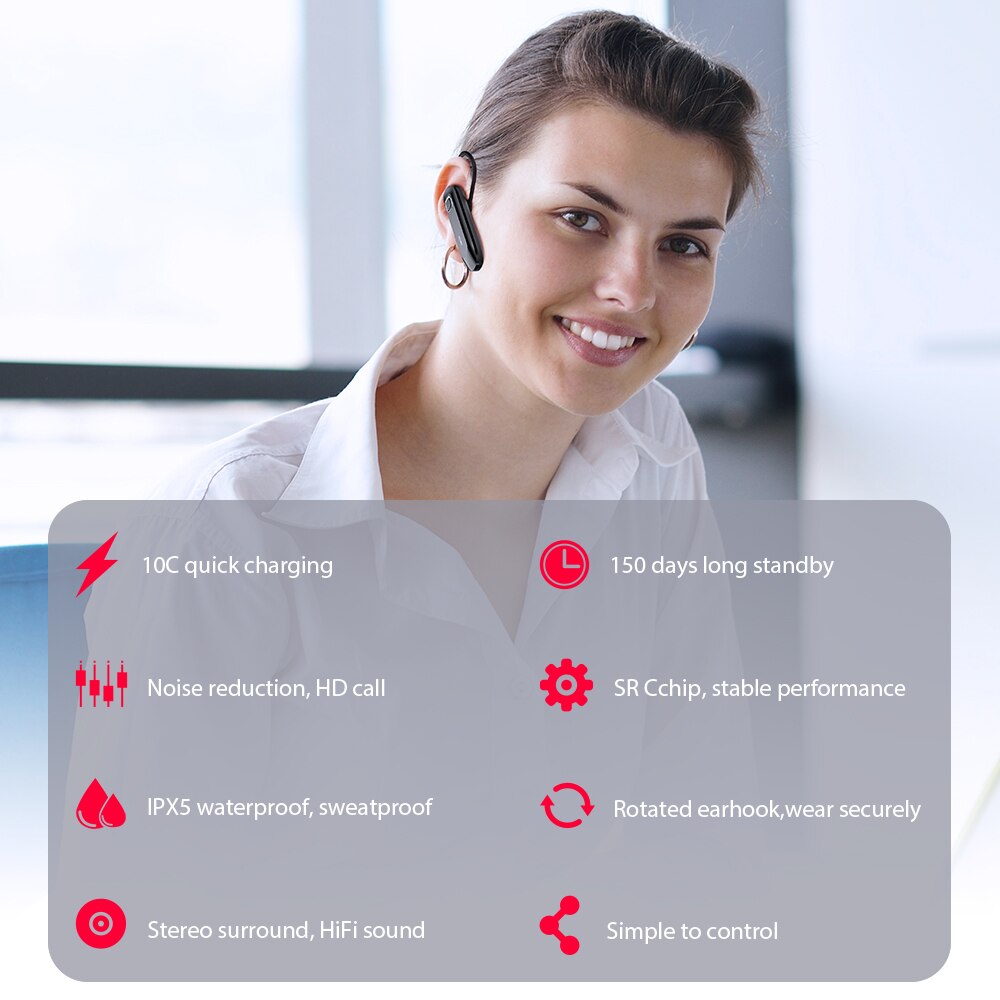 UCOMX U32K Bluetooth Kopfhörer Drahtlose Kopfhörer Ohr Haken Bluetooth Headset mit Mic Freisprecheinrichtung Hörer für iPhone Huawei Xiaomi