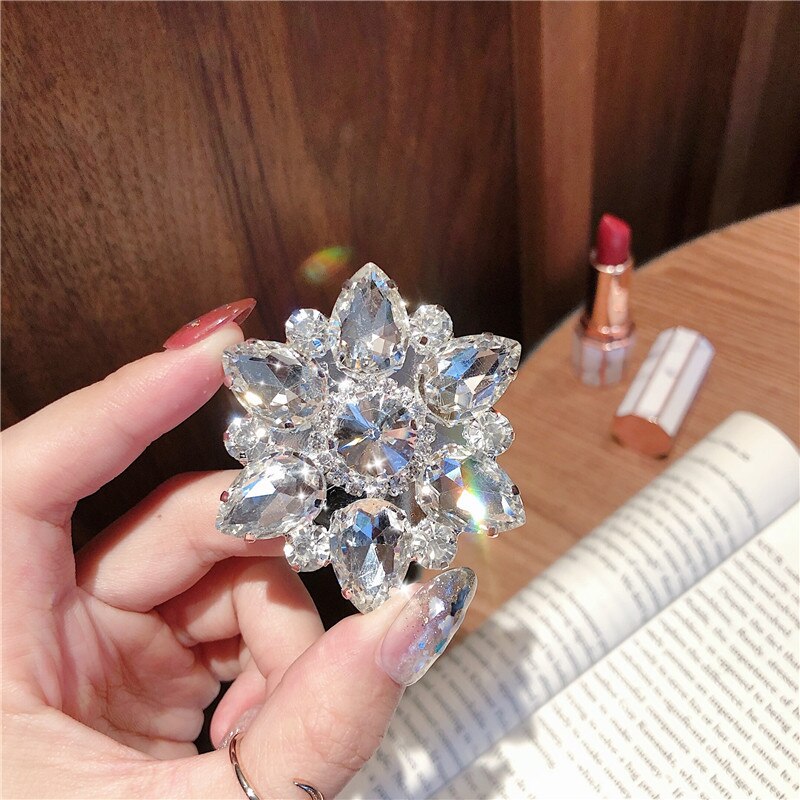 Brilho diamante cristal glitter anel do telefone móvel fivela dobrável suporte de capa traseira do telefone móvel colar feminino