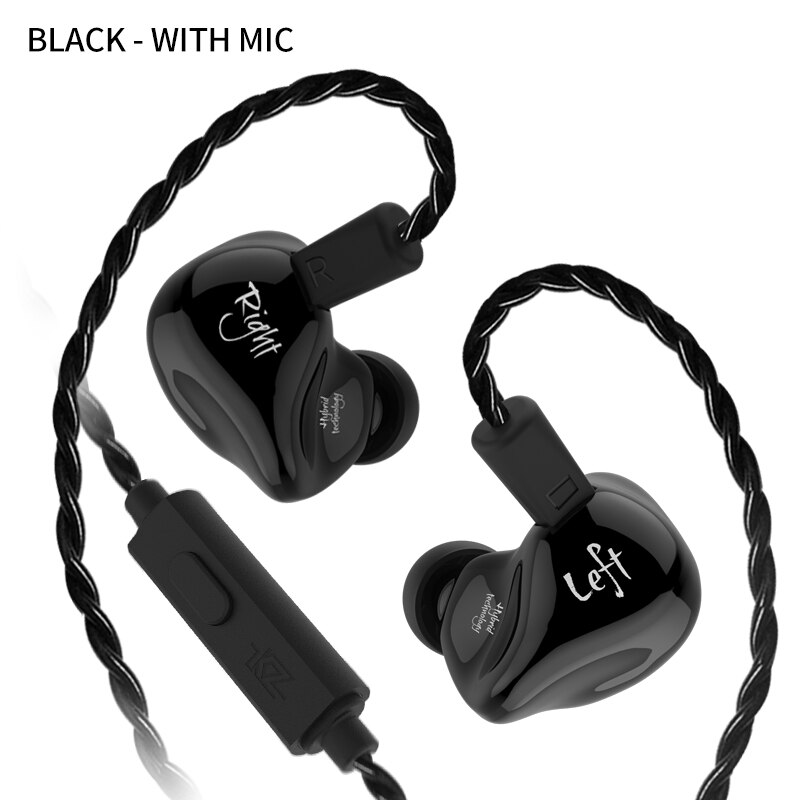 KZ ZS4 Earphones 1DD+1BA Hybrid technology HIFI Stereo Headset In Ear Monitor Sport Headphone Noise Cancelling Gaming Earbuds: ZS4 Black Mic