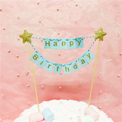 Mini Happy Birthday Banner Star Cake Topper Party Dessert Table Cake Decoration Supplies Handmade Bunting Garland Pennant Flags
