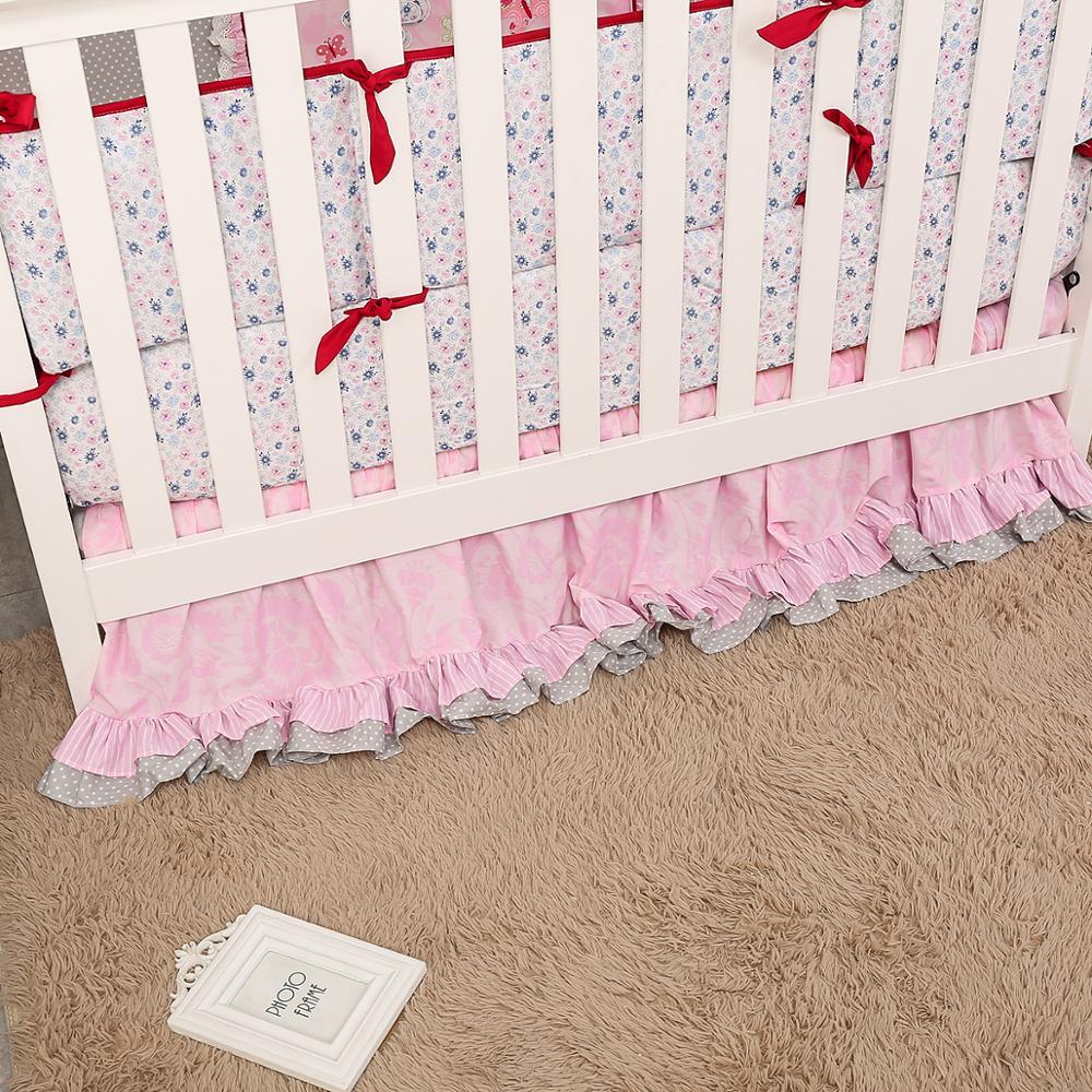 Baby sengetøj sæt 3d applique broderi sommerfugl mønster krybbe sæt comfoter ark krybbe nederdel kofangere til nyfødt baby pige