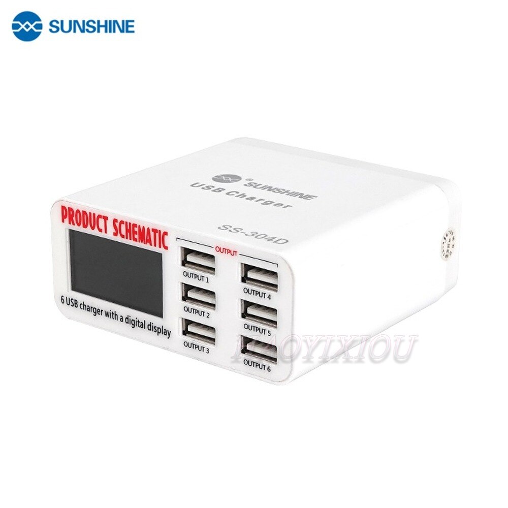 SUNSHINE SS-304D – chargeur intelligent USB 6 ports, prise en charge de la recharge sans fil avec écran LCD pour téléphone portable, outils de réparation