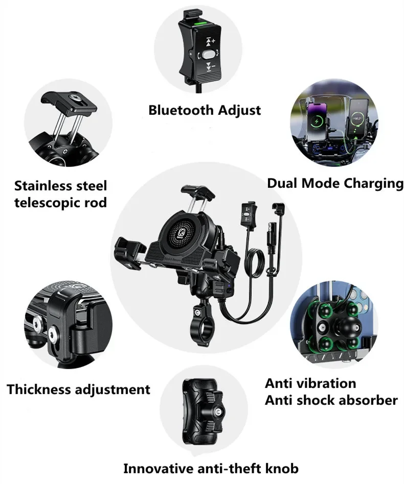 Wireless Charger Motorcycle Phone Holder Motorbike Moto Mirror Mobile Stand Support Cellphone Handlebar Mount USB Fast Charging