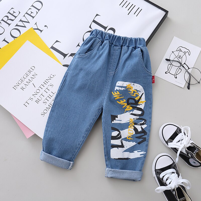 Baby Boys Girl Light-colored Jeans Kids Monogrammed Jeans Children Denim Pants