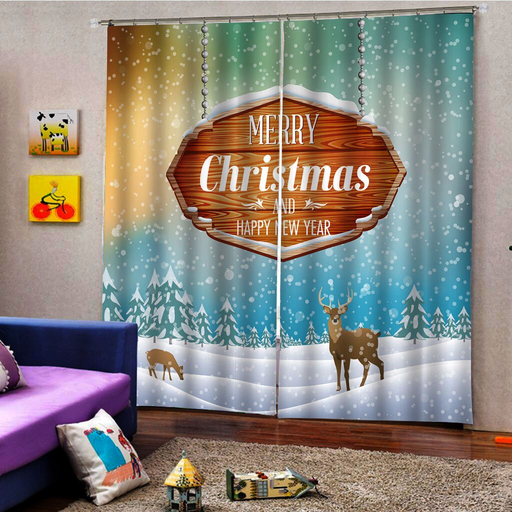 Cortinas navideñas de efecto 3D con ganchos, Juego de 2 paneles y 10 colores, cortinas de tela de poliéster para ventana, pantallas para puerta, decoración para el hogar: Amarillo