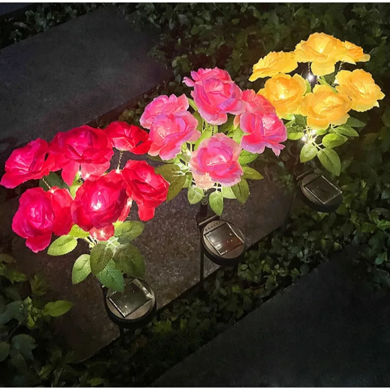 7 Heads Solar Lights Outdoor Decorative Solar Garden Lights Rose Flower Lawn Lamp for Yard Patio Garden Decor