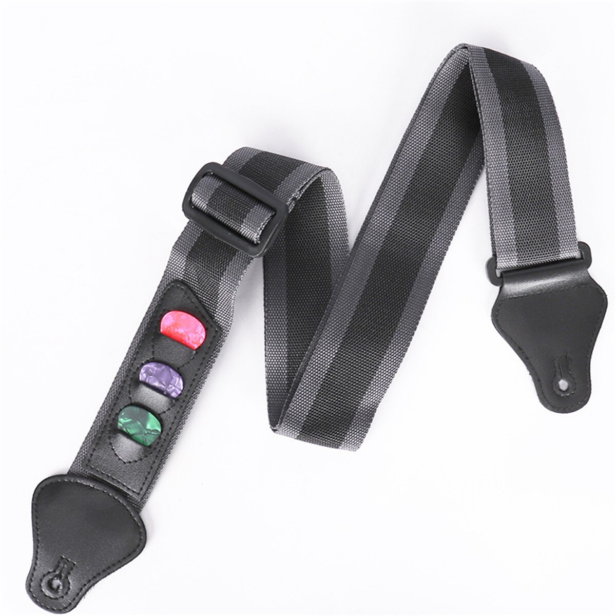 Correia de guitarra elétrica ajustável com 3 suportes de palhetas de guitarra, extremidades de couro pu, guitarra acústica, baixo, acessórios de cinto