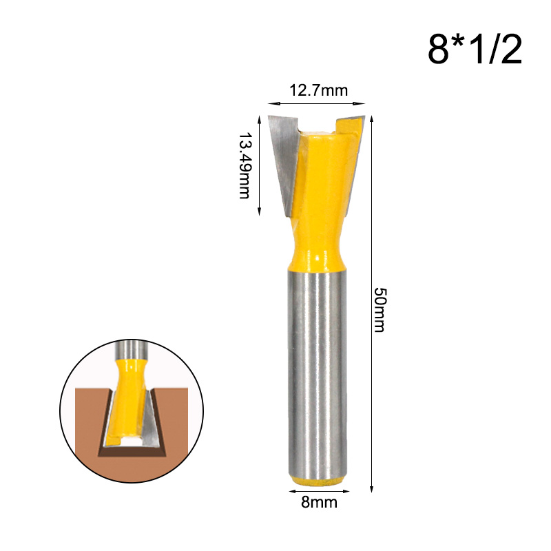 La vie 1pc 8mm skaft svalehale overfræser sæt 14 graders træbearbejdning graveringsbit fræser til træ  mc02220: 8 x 12.7