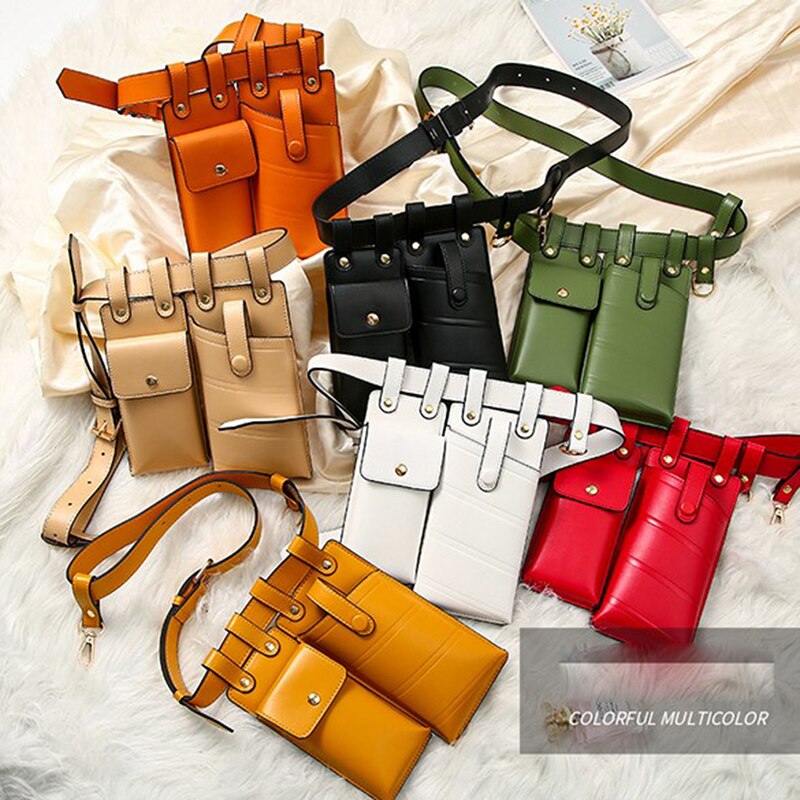 Women Waist Bag Leather Waist Belt Bag Crossbody Chest Bags Girl Fanny Pack Small Phone Pack Shoulder Strap Packs