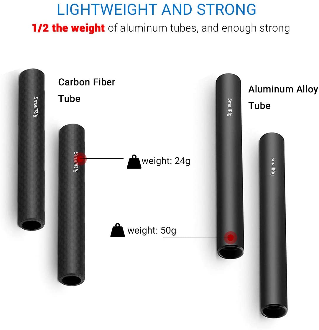 SmallRig 15mm Carbon Fiber Rod 4 zoll Lange für 15mm Stange Licht Gewicht Unterstützung System DSLR Kamera Rig -1871 (Pack von 2)