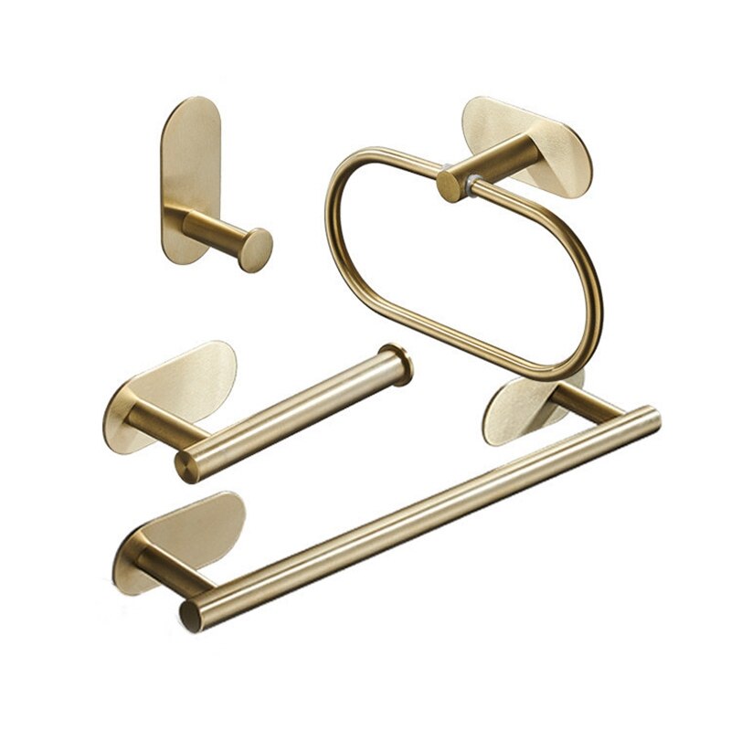 Bathroom Four-Piece Set Robe Hook Towel Rail Bar Rack Bar Shelf Tissue Paper Holder Toothbrush Holder: Dark Khaki