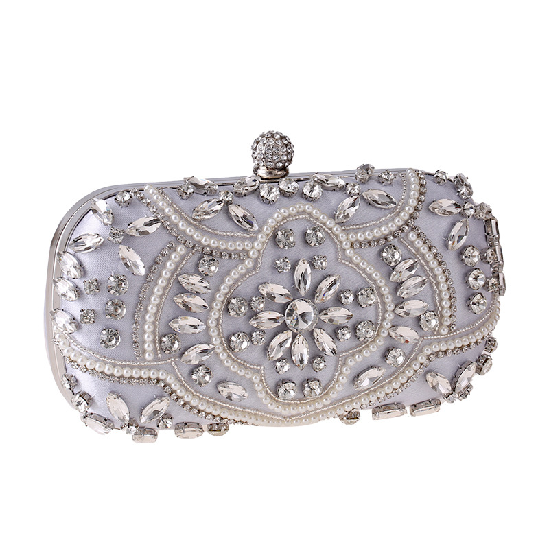 Women's Evening Clutch Bag Party Purse Luxury Wedding Clutch For Bridal Exquisite Crystal Ladies Handbag Apricot Silver Wallet: ZD1336Silver