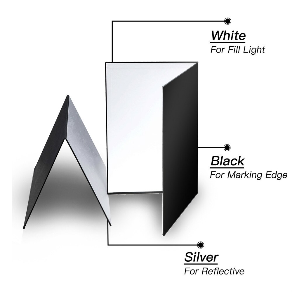 41*28.5cm kamera fotografering tilbehør sammenklappelig pap hvid sort sølv reflektor absorbere lys tykt reflekterende papir