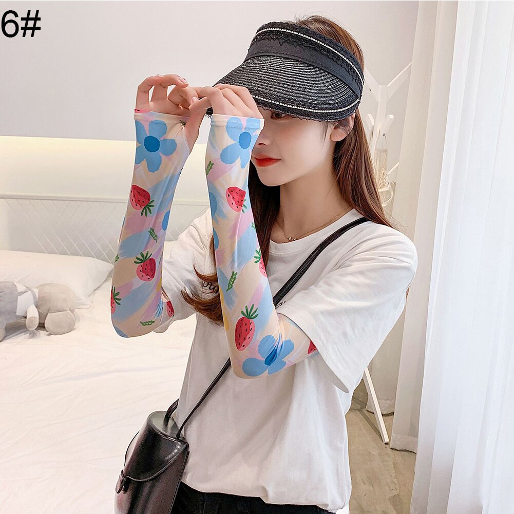 2pcs Summer Arm Sleeves for Women Printed Arm Compression Sleeves Armwarmer Outdoor Sun Block Fingerless Gloves Arm Sleeves