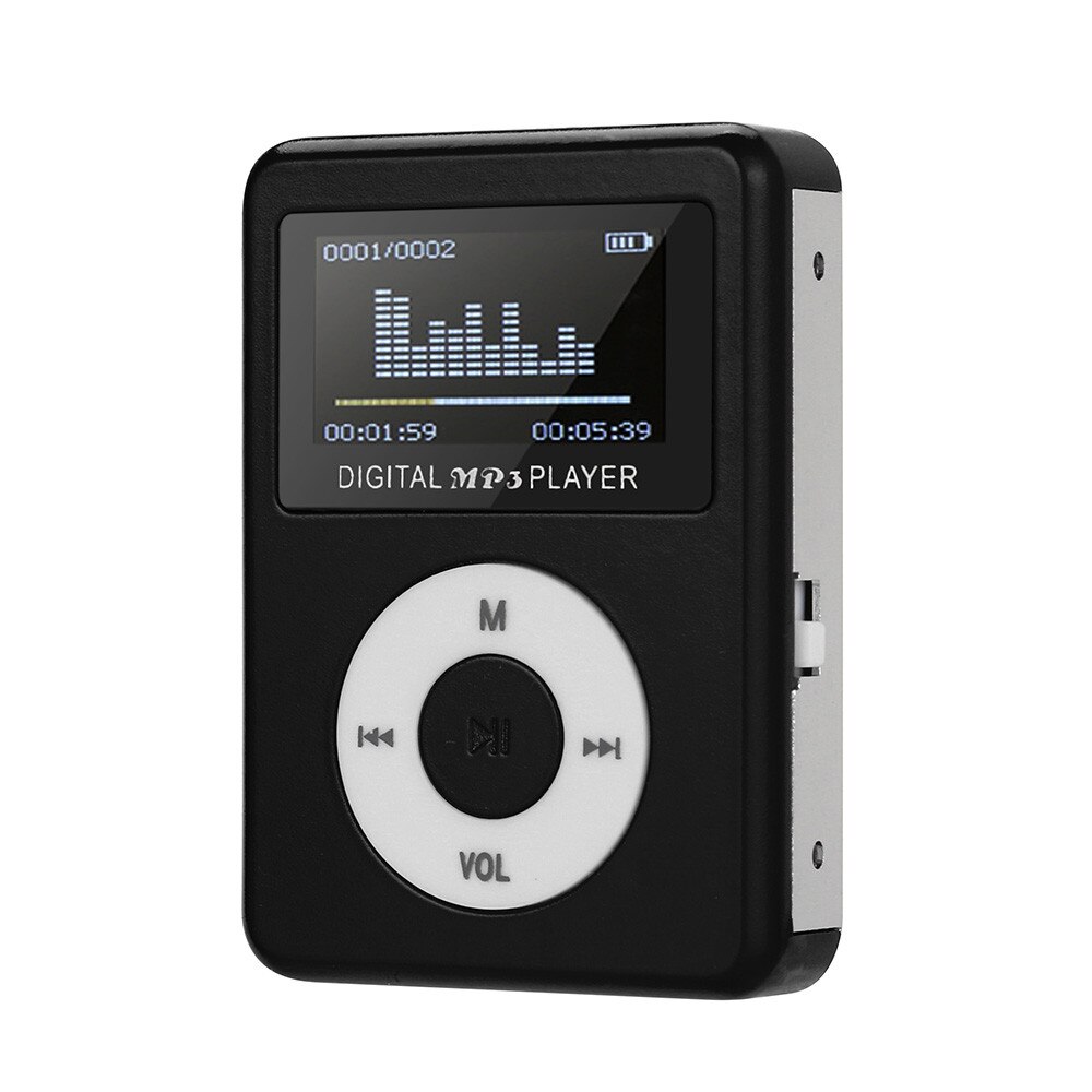 Usb Mini MP3 Speler Lcd-scherm Ondersteuning 32Gb Micro Sd Tf Card Speaker Stijlvolle Sport Muziekspeler: Black 