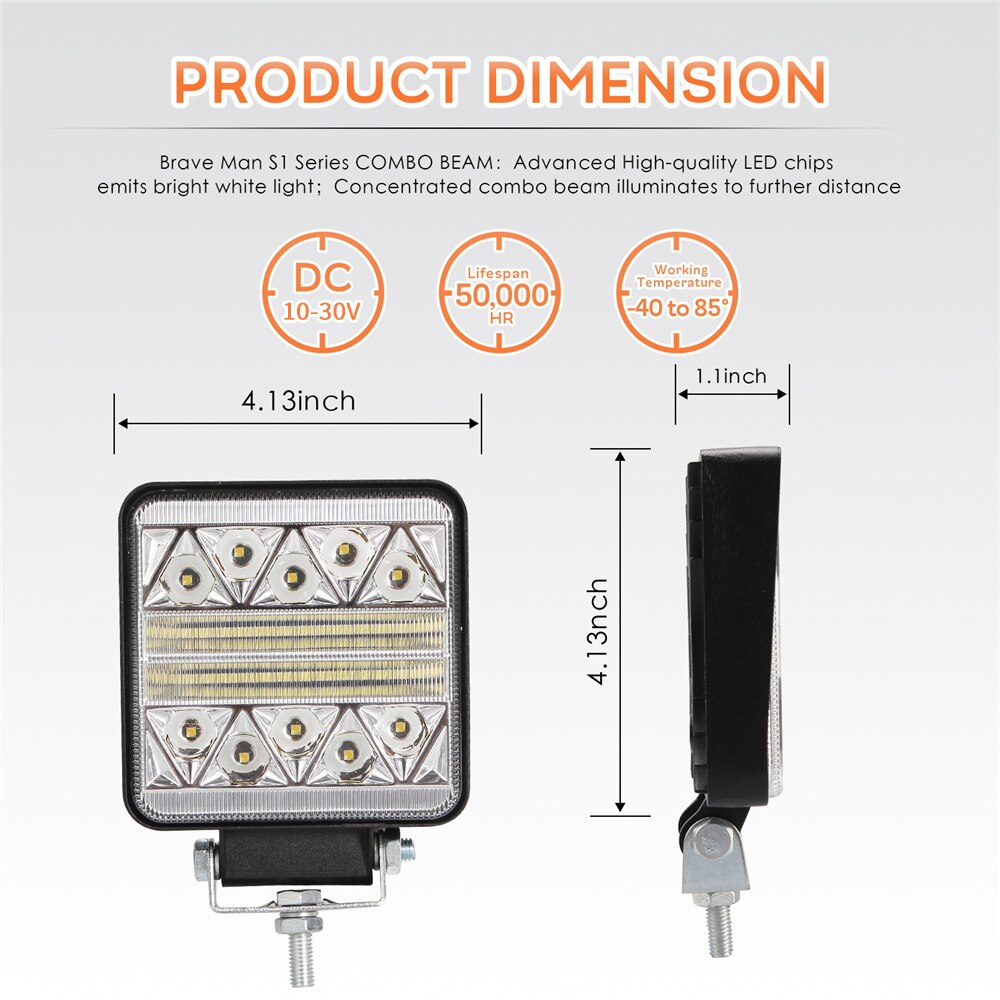 102W High Brightness Flood Light LED Truck Truck Driving Light Square Work Light Waterproof