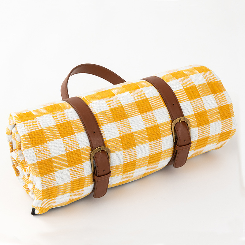 Thick Leather Straps Picnic Mat Outdoor Picnic Camping Moisture-proof Mat Picnic Cloth Camping Hiking Camping Equipment: Yellow white plaid / 150x200cm