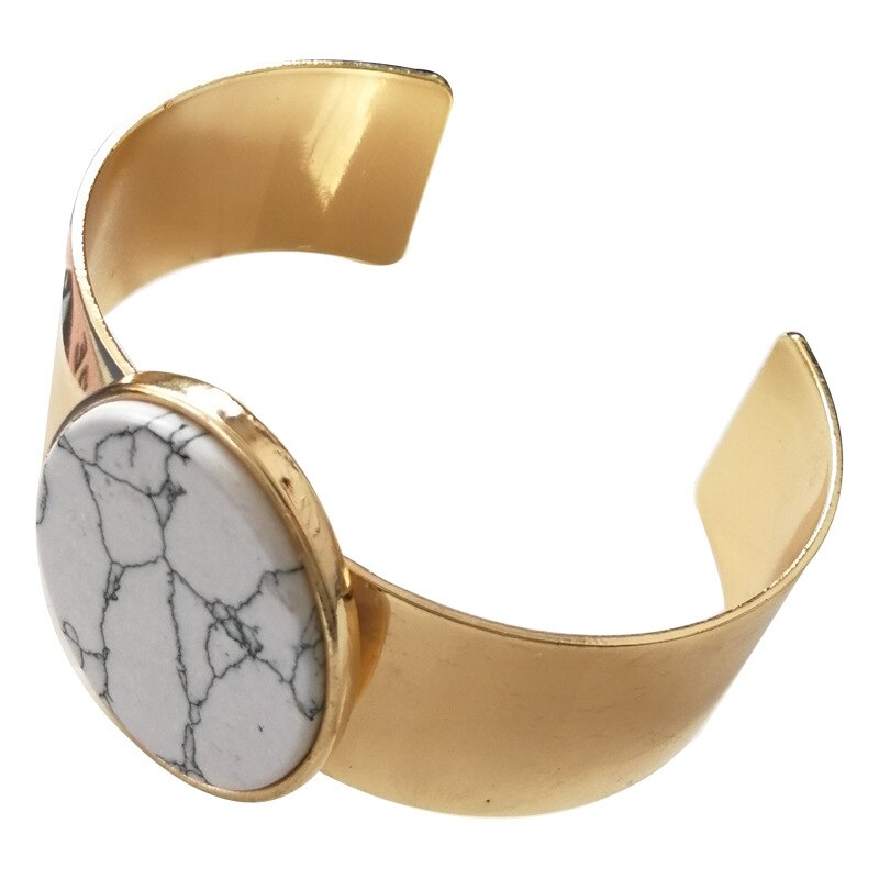 Jewelry Cuff Shiny Golden Plating Wide Metal Cuff With White Black Composite Stone Bracelet Women Jewelry Party