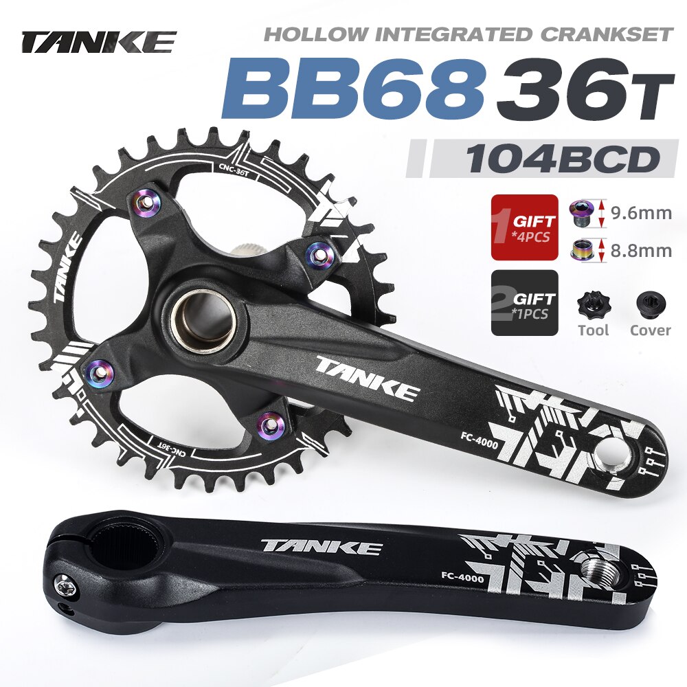 TANKE mountain bike Hollowtech crank 170mm MTB bicycle hollow integrated crankset 34 36t 104bcd chainring 7-13s speed chainwheel: 09B 170mm 36T