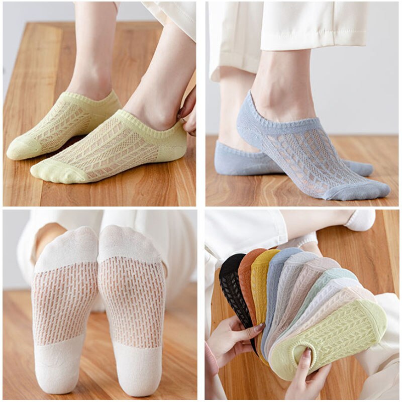 5 paia/lotto calzini invisibili in cotone Mujer antiscivolo Chaussette caviglia bassa donna femminile calzini da barca No Show Calcetines traspiranti