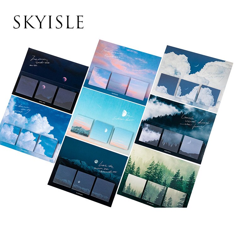 SKYISLE 16 Designs 60pcs Fantasy Sky Cloud Moonlight Memo Pad Deco Sticky Notes Notepad Diary Self-Stick Note Memo Pad