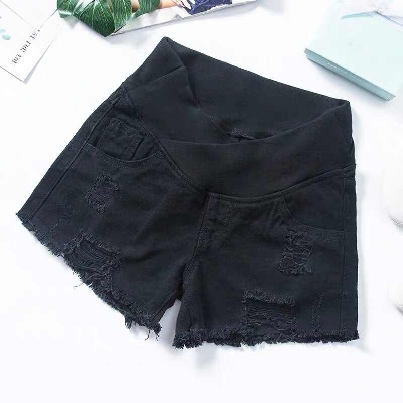Kobieta w ciąży ubrania lato z niskim stanem dżinsy dla kobiet w ciąży ciąża spodenki uszkodzony otwór legginsy ciążowe: black / XXL