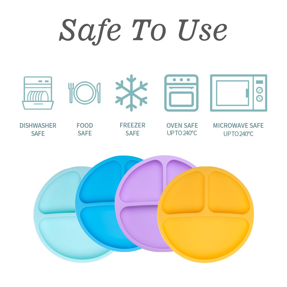 Silikone baby rund middagstallerken børneservice madtallerken foderskål splintfri tallerken