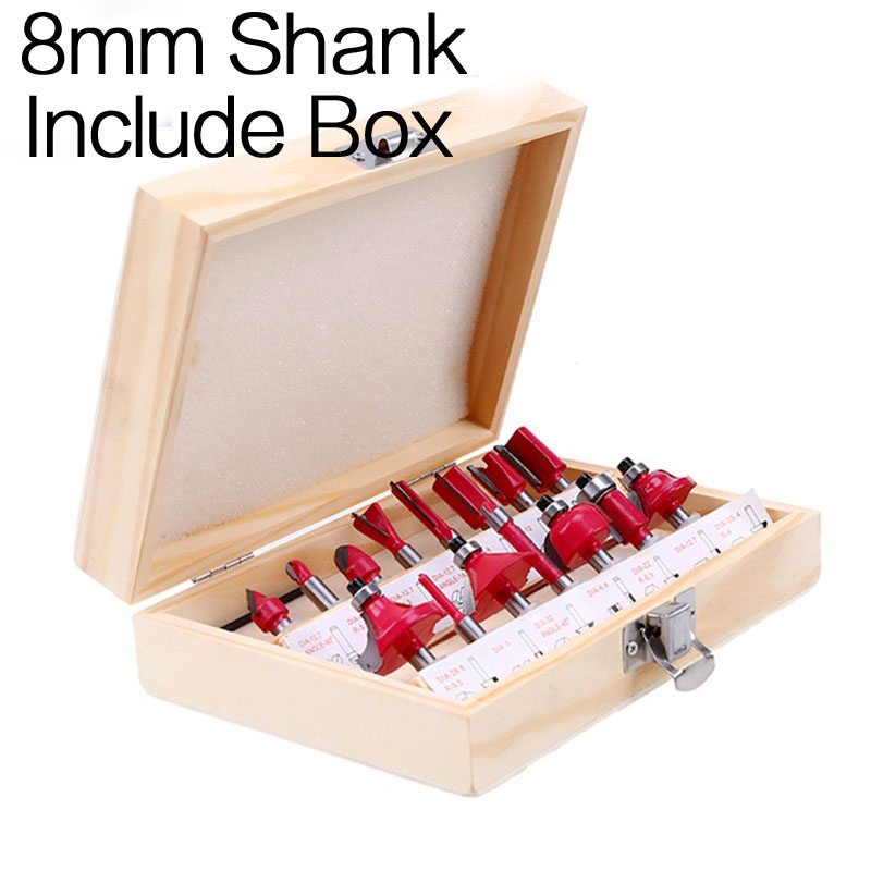 15pcs 6.35mm Shank Milling Cutter Machine Set Router Bits for Wood Carbide Mill Woodworking Engraving Milling Cuttings Tools: 8mm (Include Box)