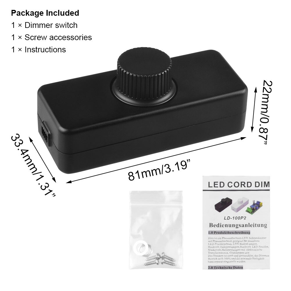 Inline LED Dimmer Switch Built-in Rotary ON/OFF An... – Vicedeal