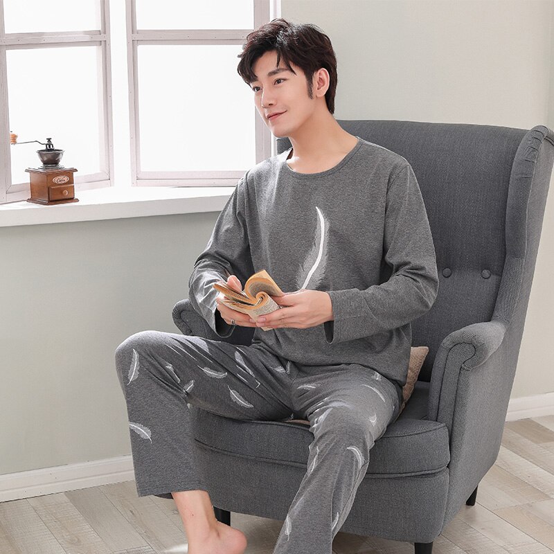 Plus Size 4XL Mannen Pyjama Homewear Herfst Katoenen Pyjama Set Met Broek Mannelijke Nachtkleding Lange Mouwen Katoen Thuis Kleding voor Mannen