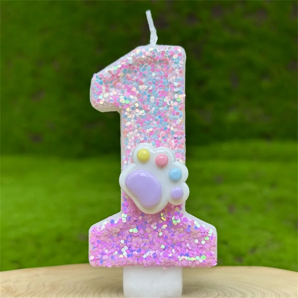 3D Number Candles Cake Decorating Glitter Pink Claw Theme Number Candles Cake Topper Birthday Party Cake Decoration: Grape