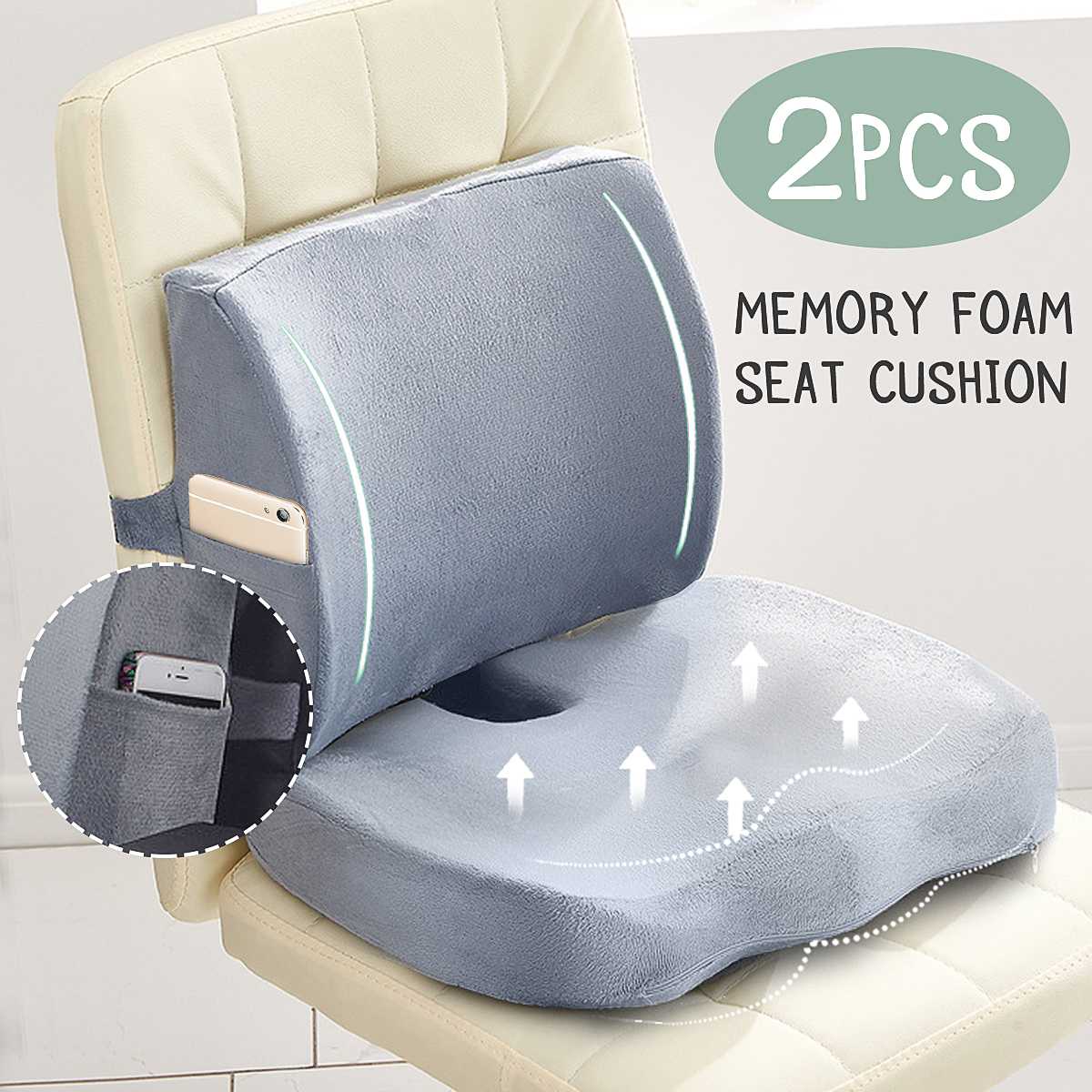 Memory Foam Zitkussen Orthopedisch Kussen Stuitbeen Bureaustoel Kussen Ondersteuning Taille Terug Kussen Autostoel Hip Massage Pad Sets