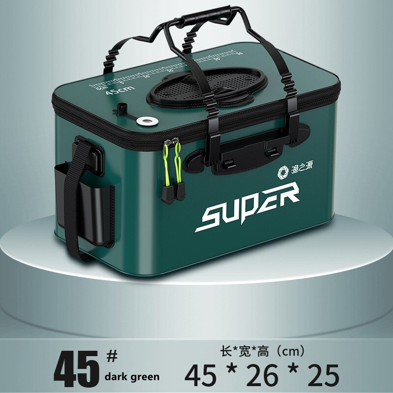 Portable Fishing Bag Foldable Fishing Bucket Live Fish Box Camping Water Container Pan Basin Fishing Gear Tackle Storage Bag: Dark green 45cm