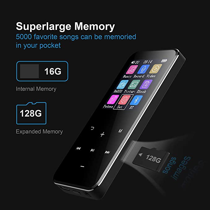 MP3 Player with Bluetooth 4.1, 16GB Music Player Portable Lossless Sound Bluetooth mp3 Player with FM Radio Voice Recorder Touch