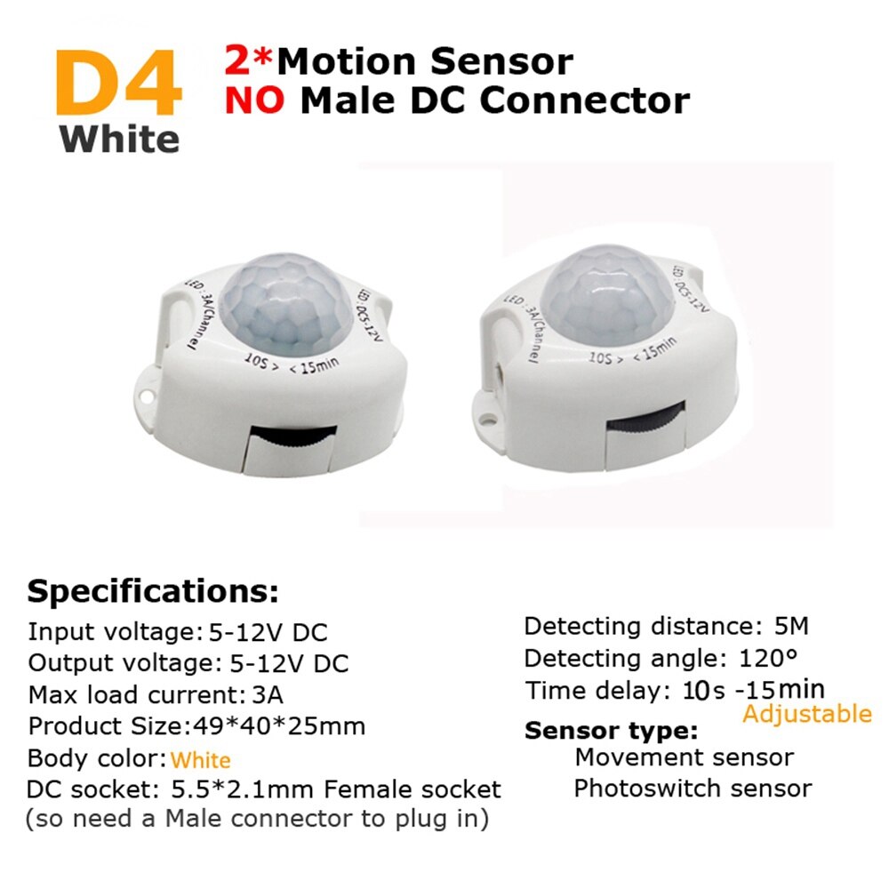 Motion Sensor DC 5 V 12 V Licht Schalter Bewegung Detektor Aktiviert Timer Automatische Pir Motion Sensor AUF OFF für LED Streifen Licht: D4 2 of Pack
