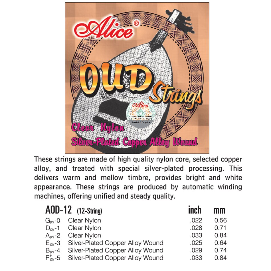 Alkuperäiset alice aod -12 oud kielet ud /ut 12 kielet kirkkaat nylon ja hopeoidut kupariseokset haava