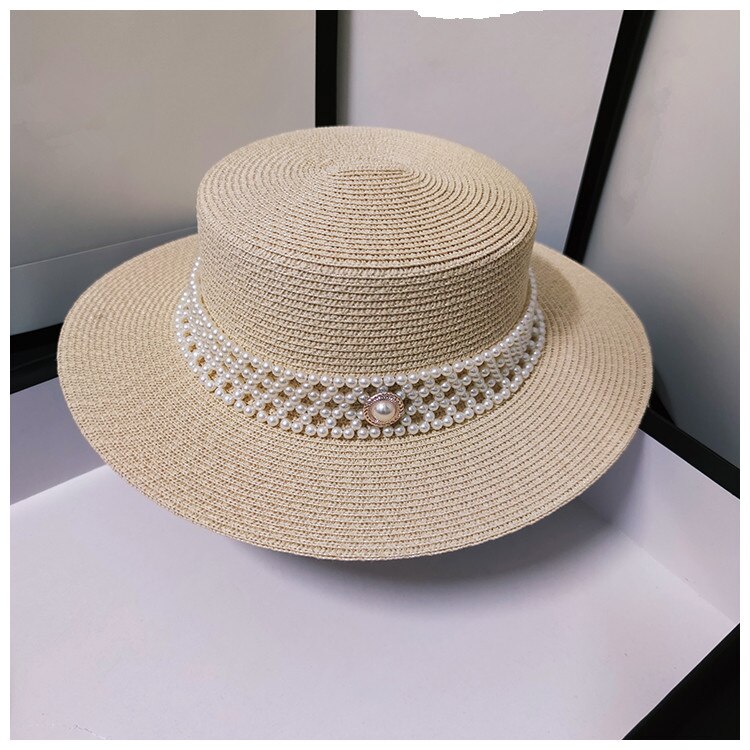 Chapeau français avec ruban de perles pour femme, casquette fedora, jazz, panama: Beige