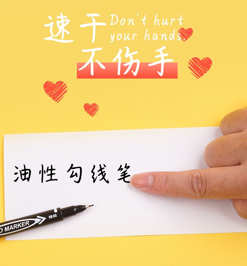 100 PCs Marking Pen Black and White with Pattern Oily Small Double Headed Painting Line Drawing Pen Children Painted for Student