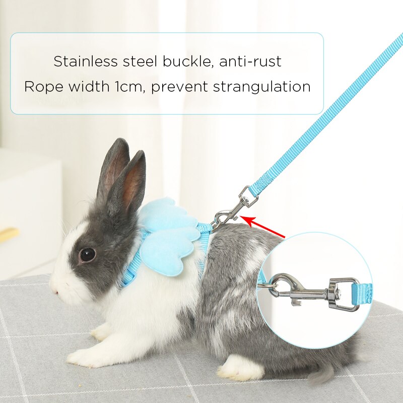 Konijnentuig met lijnset met engelenvleugels, nylon touwen, verstelbaar zacht mesh vest, harnas voor konijnen
