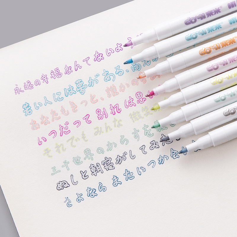 8 stk/sæt dobbelt streger kunst tuscher pen farvet tegning scrapbog fine liners kalligrafi bogstaver highlighter farve penne