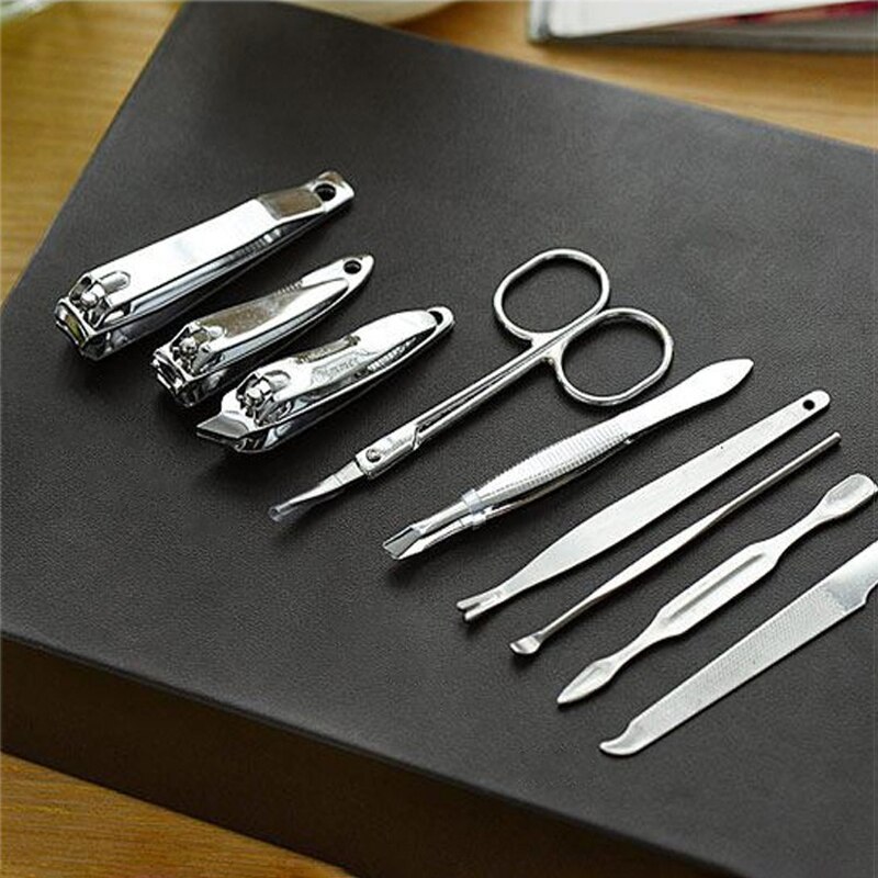 9Pcs Carbon Staal Nagelknipper Set Professionele Schaar Pak Met Doos Trimmer Grooming Manicure Cutter Kits Voor Nail Gereedschap