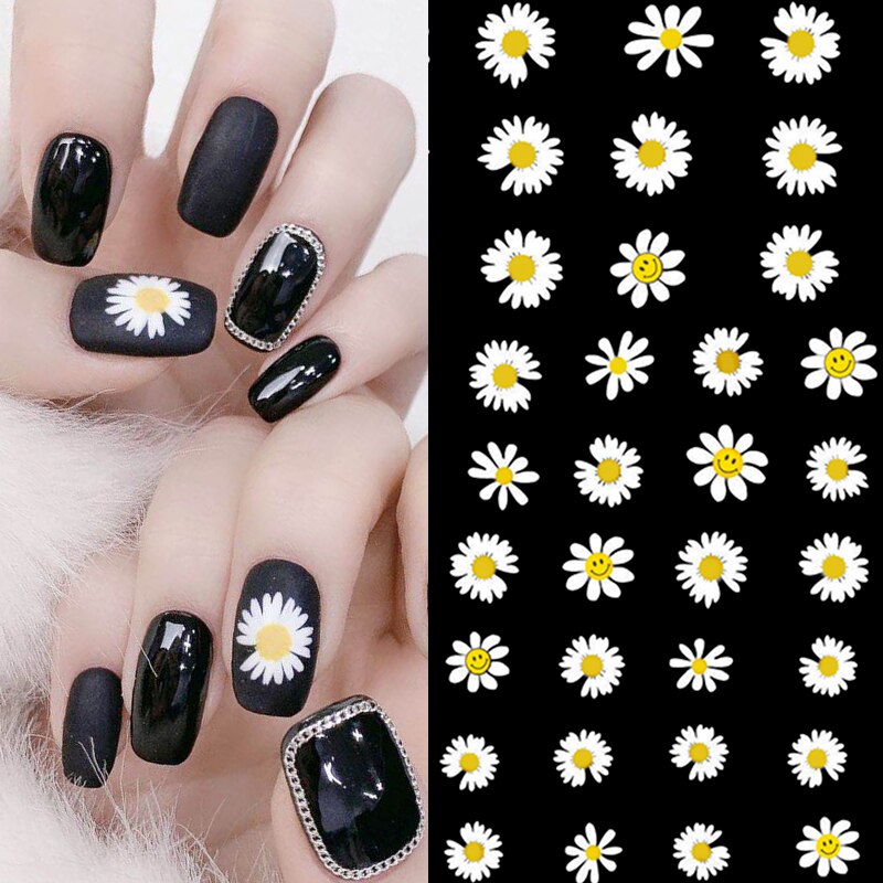 Hnuix 1 Vel Daisy Nail Art Stickers Kleurrijke Bloem Nail Sticker 3D Lijm Nail Decals Adhesive Diy Tips Decoraties